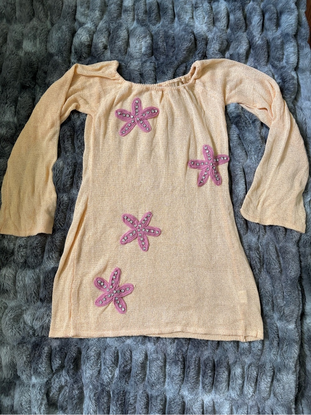 Women’s Peach Knit Swim Coverup with Pink Starfish Appliqués